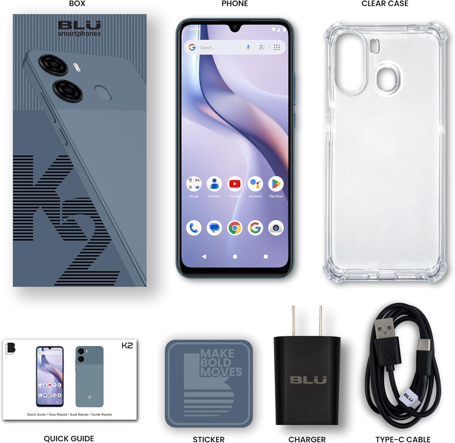 BLU K2 | Unlocked | 6.88” HD+ Display | 13MP Main Camera + 8MP Selfie Camera | 64GB | 5,000mAh Battery | Android 15 | US Version | US Warranty | Blue - Image 7