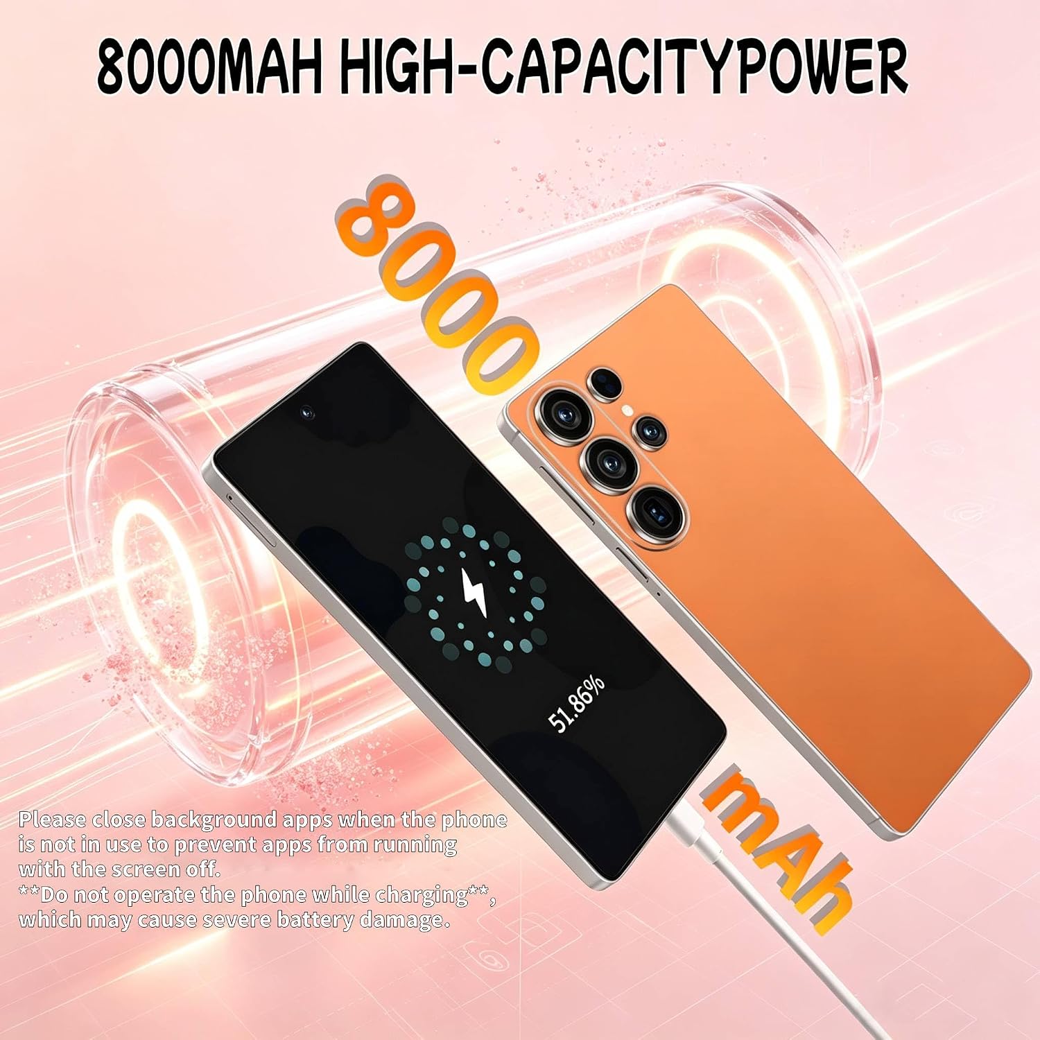 C26 Ultra Android Phone Unlocked 5G, 12GB+512GB Large Storage Unlocked Phone, 6.9-inch Mobile Phone, Android 14, 8000 mAh Battery Cell Phone, Dual SIM, GPS, Built in Pen, Black - Image 4