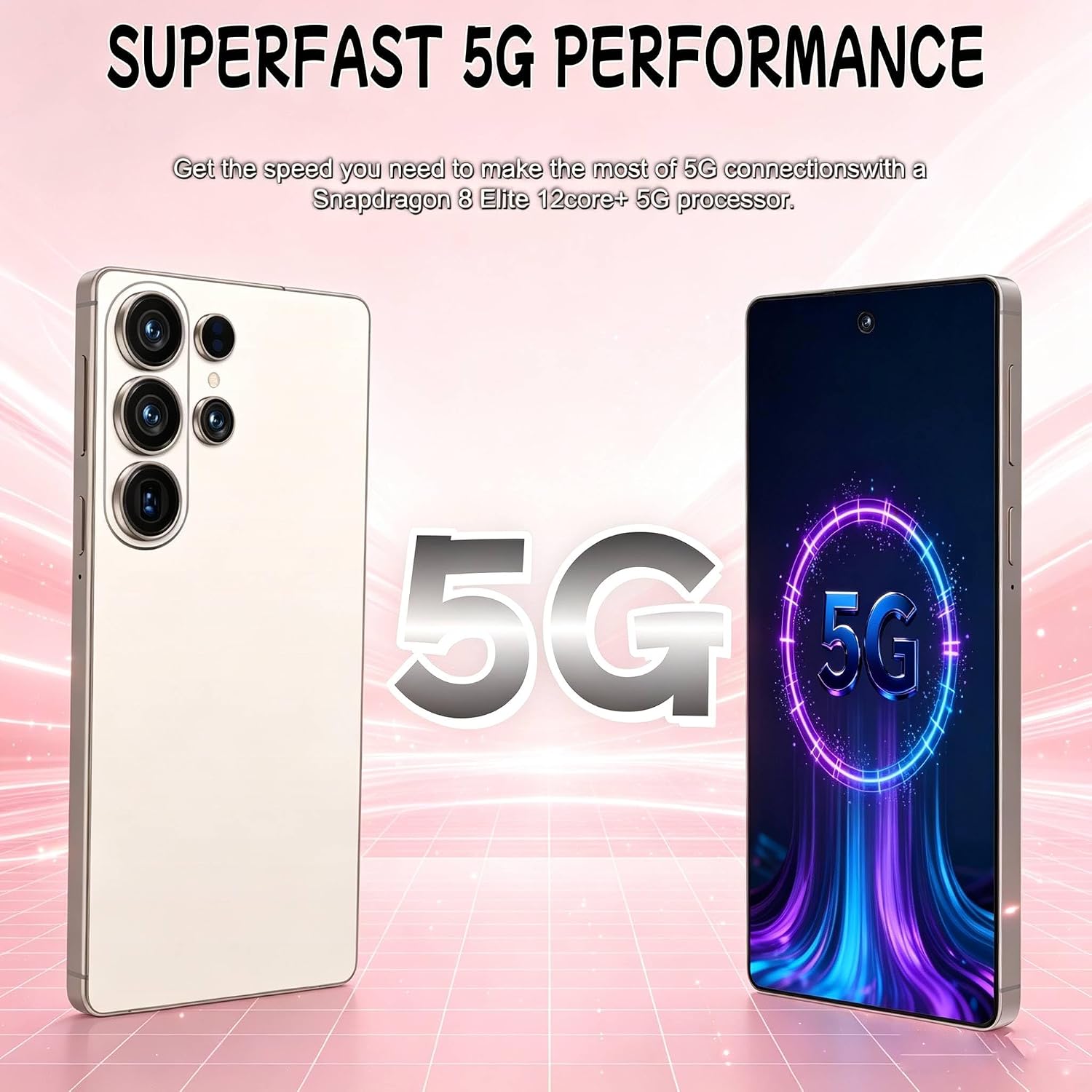 C26 Ultra Android Phone Unlocked 5G, 12GB+512GB Large Storage Unlocked Phone, 6.9-inch Mobile Phone, Android 14, 8000 mAh Battery Cell Phone, Dual SIM, GPS, Built in Pen, Black - Image 5